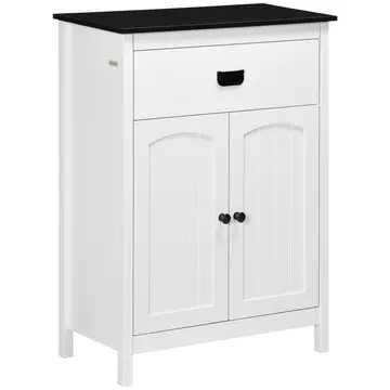 Buy kleankin Bathroom Cabinet, Bathroom Storage Unit with Drawer, Double Door Cabinet, Adjustable Shelf for Living Room, White from Furnituretta