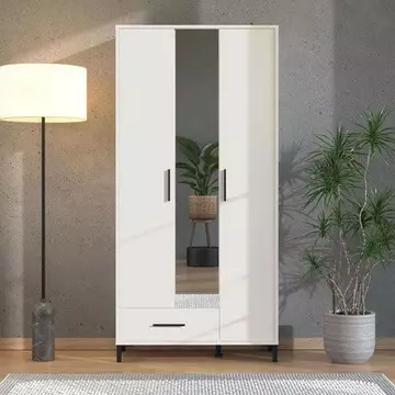 Buy Skipton White 3 Door Tall Shallow Depth Hallway Mirrored Wardrobe from Furnituretta