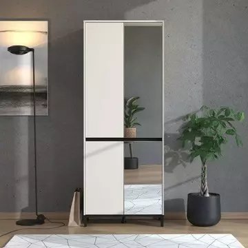 Buy Thong Cashmere Taupe Half Mirrored 40 Pair Tall Shoe Cabinet Cupboard, Colour: Taupe from Furnituretta
