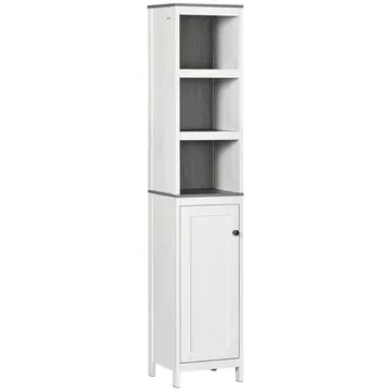 Buy kleankin Slimline Bathroom Storage , Freestanding Tower Cabinet with 3 Open Shelves and Adjustable Shelf, Antique White from Furnituretta