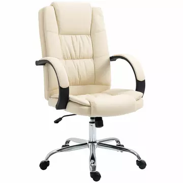 Buy Vinsetto High Back Swivel Chair, PU Leather Executive Office Chair with Padded Armrests, Adjustable Height, Tilt Function, Beige from Furnituretta