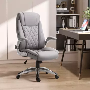 Buy Vinsetto High Back Executive Office Chair Home Swivel PU Leather Ergonomic Chair, with Flip-up Arm, Wheels, Adjustable Height, Grey from Furnituretta
