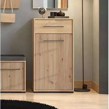 Buy Lewes Slatted Artisan Oak Effect Low Narrow Hallway Sideboard from Furnituretta