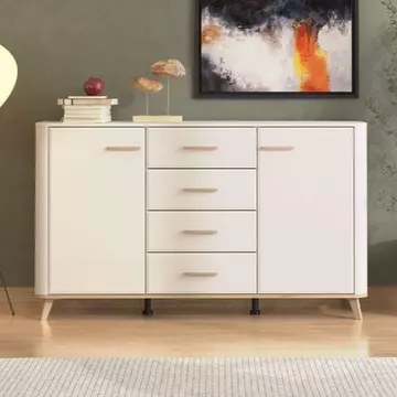 Buy Didcot Cashmere And Oak Effect 154cm 2 Door 4 Drawer Sideboard from Furnituretta