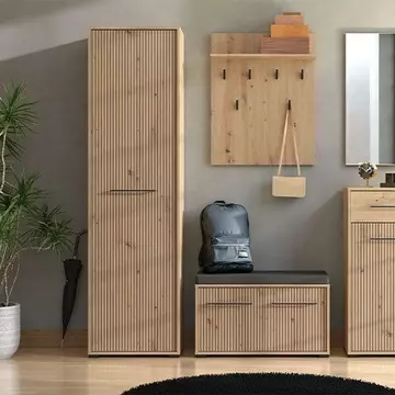 Buy Lewes Slatted Artisan Oak Effect Slim Wardrobe from Furnituretta