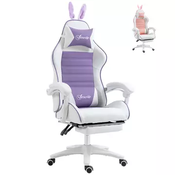 Buy Vinsetto Racing Gaming Chair, Reclining PU Leather Computer Chair with Removable Rabbit Ears, Footrest, Headrest and Lumber Support, Purple from Furnituretta