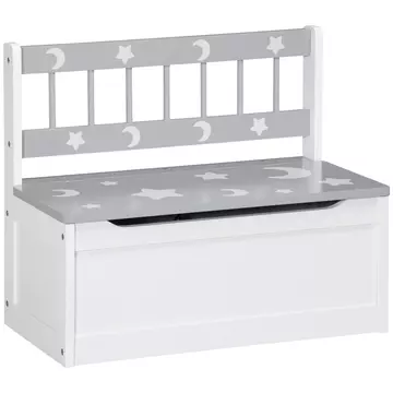 Buy Zonekiz 2-IN-1 Wooden Toy Box, Kids Storage Bench Toy Chest with Safety Pneumatic Rod, Star & Moon Pattern, Grey from Furnituretta