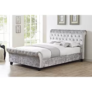 Buy Casablanca HFE Crushed Velvet Double Bed Grey, Colour: Grey, Size: Double, Mattresses: Without Mattress from Furnituretta