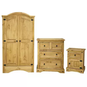 Buy Corona Trio Wardrobe, Chest & Bedside from Furnituretta