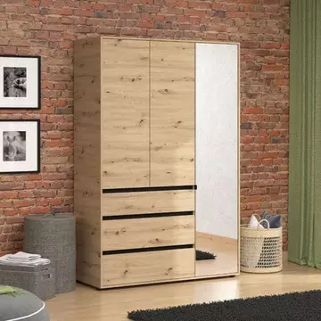 Buy Kington Artisan Oak Effect 3 Door 3 Drawer Mirrored Wardrobe, Colour: Oak, Width: 138 from Furnituretta