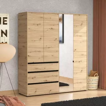Buy Kington Artisan Oak Effect 4 Door 3 Drawer Mirrored Wardrobe, Colour: Oak, Item Width: 183 from Furnituretta