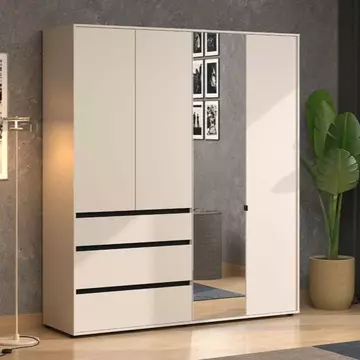 Buy Kington Cashmere 4 Door 3 Drawer Mirrored Wardrobe, Colour: Cashmere, Width: 183 from Furnituretta