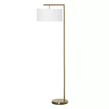 Buy Homcom Floor Lamp, Modern Standing Light with Linen Lampshade, Round Base for Living Room, Bedroom, Dining Room, Gold and White from Furnituretta