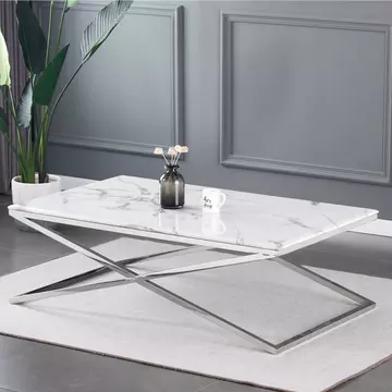 Buy Ginetta Marble Coffee Table with Silver Frame from Furnituretta