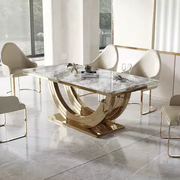 Buy Midas Marble Dining Table with Stainless Steel Base Gold from Furnituretta