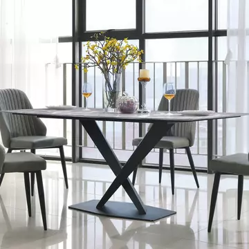 Buy Crete Marble Dining Table with Black Metal Frame from Furnituretta