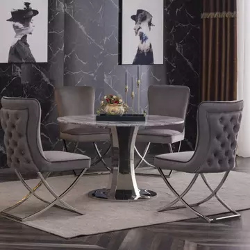 Buy Panama Velvet Fabric Dining Chair Grey with Stainless Steel Legs from Furnituretta