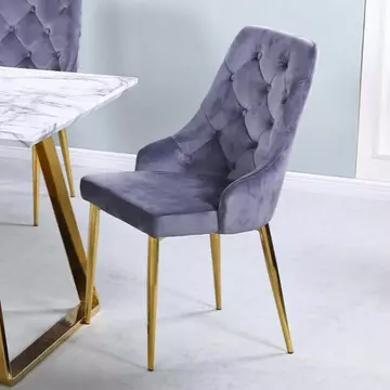 Buy Newchapel Velvet Dining Chair Light Grey & Gold from Furnituretta
