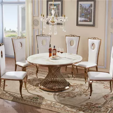 Buy Pescara Marble Dining Table with Stainless Steel Base from Furnituretta