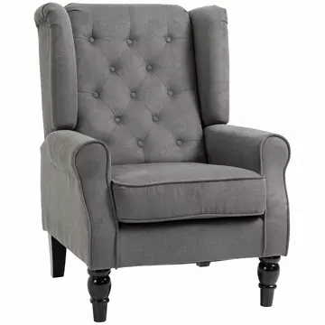 Buy Homcom Retro Accent Chair, Wingback Armchair with Wood Frame Button Tufted Design for Living Room Bedroom, Dark Grey from Furnituretta