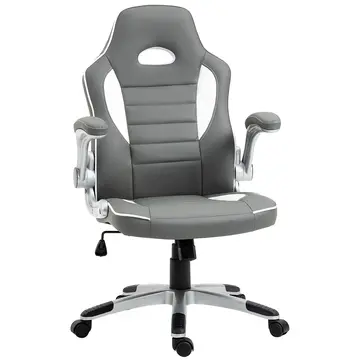 Buy Vinsetto Computer Gaming Chair, Office Desk Swivel Chair, PU Leather Racing Chair with 90° Flip-up Armrest, Adjustable Height and Rolling Wheels, Grey from Furnituretta