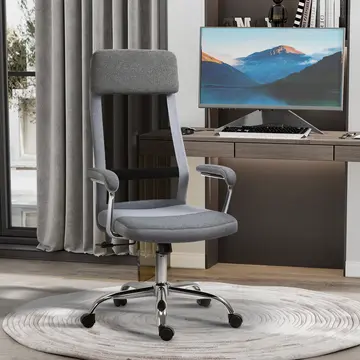 Buy Vinsetto Office Chair, Ergonomic Desk Chair, High Back Computer Chair with Adjustable Height, Swivel Rolling Wheels, Mesh Back and Linen-Feel Fabric Seat for Home and Study, Grey from Furnituretta