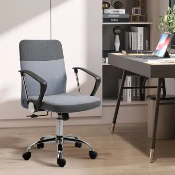 Buy Vinsetto Office Chair Linen Fabric Swivel Computer Desk Chair Home Study Adjustable Chair with Wheels, Grey from Furnituretta