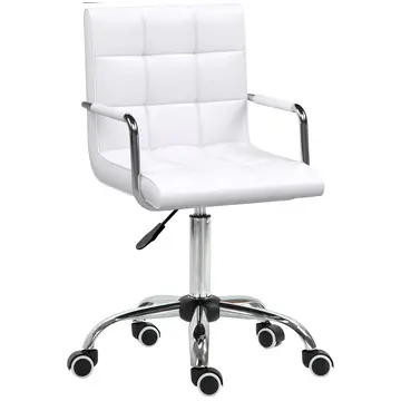 Buy Vinsetto Office Chair, Makeup Vanity Chair, Mid Back Computer Chair, PU Leather Swivel Study Chair with Adjustable Height, Armrest and Rolling Wheels, White from Furnituretta