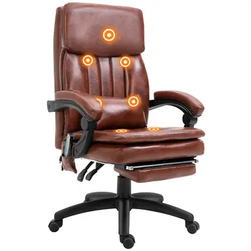 Buy Vinsetto PU Leather Office Chair with 7 Point Vibrating Massage, Computer Desk Chair with Footrest, Adjustable Height, Reclining Back, Brown from Furnituretta