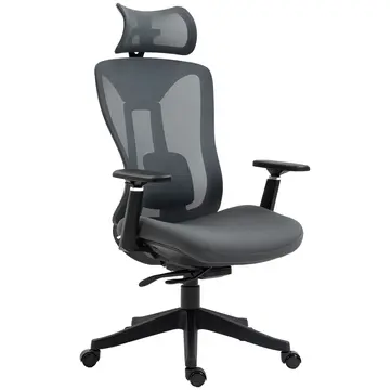 Buy Vinsetto Mesh Office Chair, Ergonomic Desk Chair, Computer Chair with Adjustable Headrest and Lumbar Support, 135° Reclining Back and 3D Armrest for Home Office Study, Grey from Furnituretta