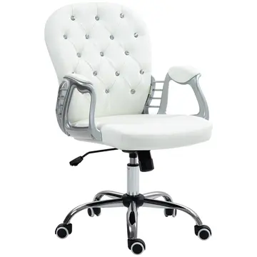 Buy Vinsetto Office Chair Ergonomic 360° Swivel PU Diamante Padded Base 5 Castor Wheels for Home Work White from Furnituretta