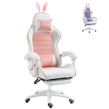 Buy Vinsetto Racing Gaming Chair, Reclining PU Leather Computer Chair with Removable Rabbit Ears, Footrest, Headrest and Lumber Support, Pink from Furnituretta