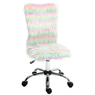 Buy HOMCOM Fluffy Desk Chair, Armless Students Chair, Makeup Vanity Chair with Adjustable Height, Rolling Wheels for Home Study Bedroom, Unicorn Tone from Furnituretta