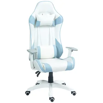 Buy HOMCOM Faux Leather Colour Block Gaming Chair, with 135° Reclining Back - Blue/White from Furnituretta
