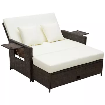 Buy Outsunny 2 Seater Assembled Garden Patio Outdoor Rattan Furniture Sofa Sun Lounger Daybed with Fire Retardant Sponge - Brown from Furnituretta