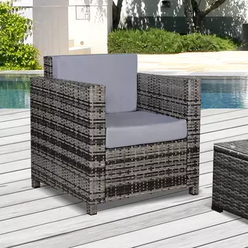 Buy Outsunny 1 Seater Rattan Garden Chair All-Weather Wicker Weave Single Sofa Armchair with Fire Resistant Cushion - Grey from Furnituretta