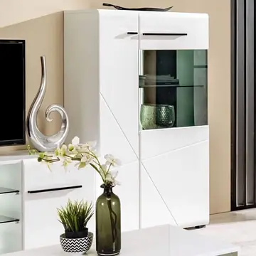 Buy Widnes Short Display Cabinet 2 Doors and 6 Shelves White from Furnituretta
