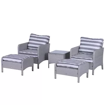 Buy Outsunny 2 Seater PE Rattan Garden Furniture Set, 2 Armchairs 2 Stools Glass Top Table Cushions Wicker Weave Chairs Outdoor Seating - Grey from Furnituretta