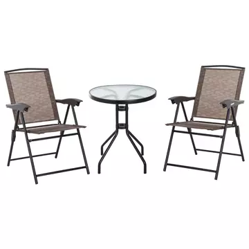 Buy Outsunny 3 Piece Patio Furniture Garden Bistro Set Outdoor 2 Folding Chairs 1 Tempered Glass Table  Adjustable Backrest Metal - Brown from Furnituretta