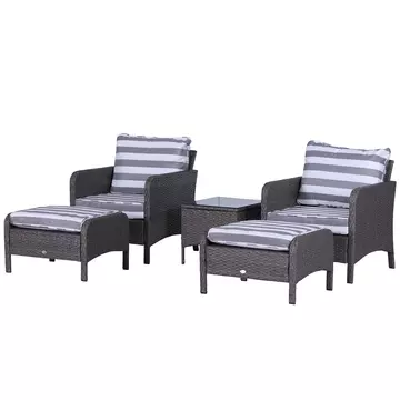 Buy Outsunny 2 Seater PE Rattan Garden Furniture Set, 2 Armchairs 2 Stools Glass Top Table Cushions Wicker Weave Chairs Outdoor Seating from Furnituretta