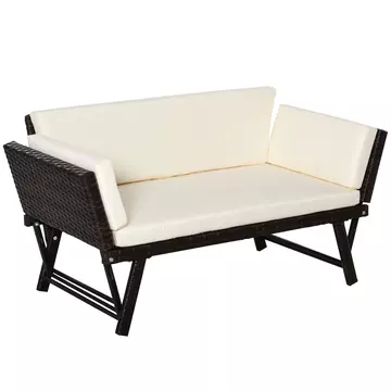 Buy Outsunny 2 Seater Rattan Folding Daybed Sofa Bench Garden Chaise Lounger Loveseat with Cushion Outdoor Patio Brown from Furnituretta