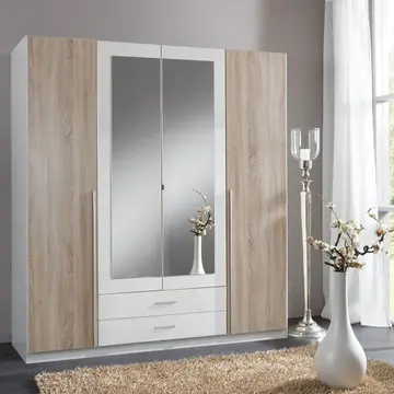 Buy Lincoln White and Oak Effect 4 Door & 2 Drawer Wardrobe from Furnituretta