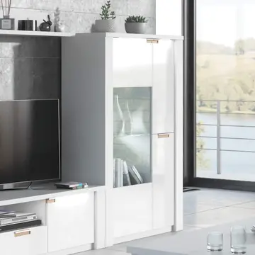 Buy Rye White High Gloss Wide Display Unit Cabinet from Furnituretta