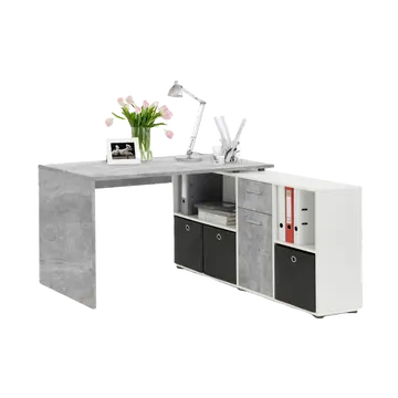 Buy Wigan L-Shaped Corner Computer Desk Concrete Grey and White from Furnituretta