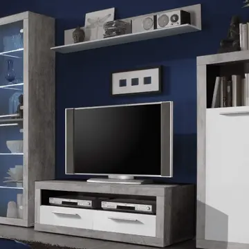 Buy Sefron TV Unit Cabinet with Wall Mounted Shelf Grey and White Gloss from Furnituretta