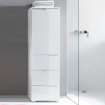 Buy Malton Slim Tallboy Storage Unit with Cupboard and Drawers White Gloss from Furnituretta