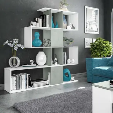 Buy Walsall Bookcase White and Concrete Grey from Furnituretta