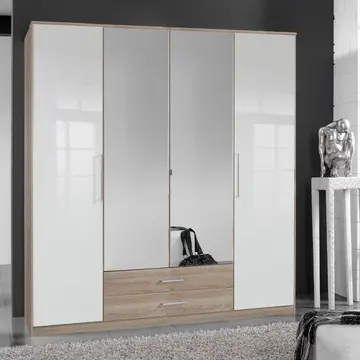 Buy Selby 4 Door & 2 Drawers Wardrobe White Gloss Oak Effect from Furnituretta