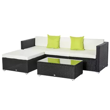 Buy Outsunny 4-Seater Garden Rattan Furniture Outdoor Sectional Rattan Sofa Set Coffee Table Combo Patio Furniture Metal Frame  Cushion Pillows Black from Furnituretta