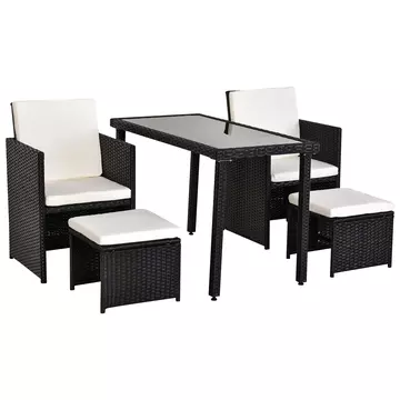 Buy Outsunny 4-Seater Rattan Garden Furniture Space-saving Wicker Weave Sofa Set Conservatory Dining Table Table Chair Footrest Cushioned Black from Furnituretta